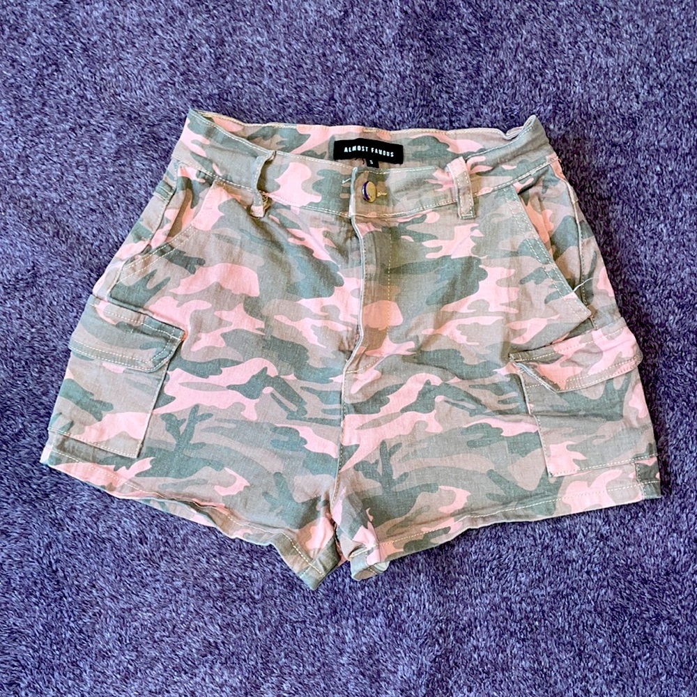High waisted Pink and green camo shorts